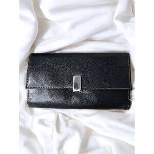 Liz Claiborne Black Leather Tri- Fold Check Book Style Wallet